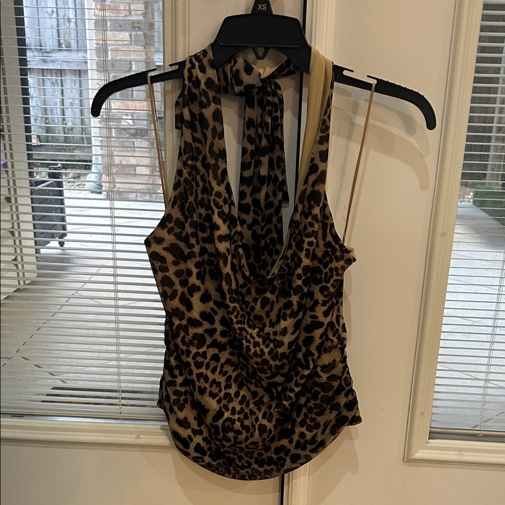 Target Leopard Print Halter Cowl Neck Tank Top - Brown & Black
